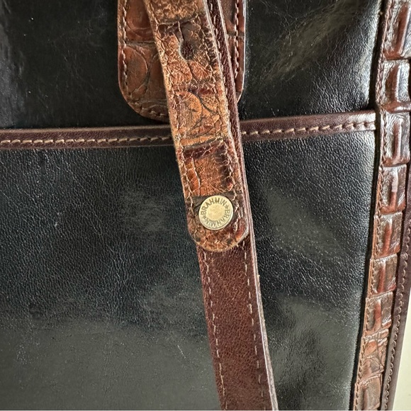 Vintage Brahmin North South Leather Satchel Bag Black Brown Classic Minimalist - Picture 7 of 11